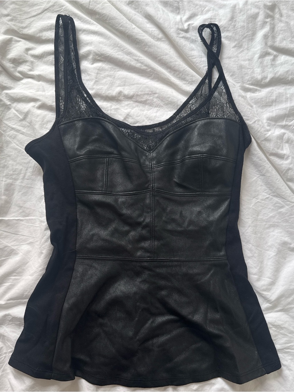 BCBG Maxazria Black Leather Top
